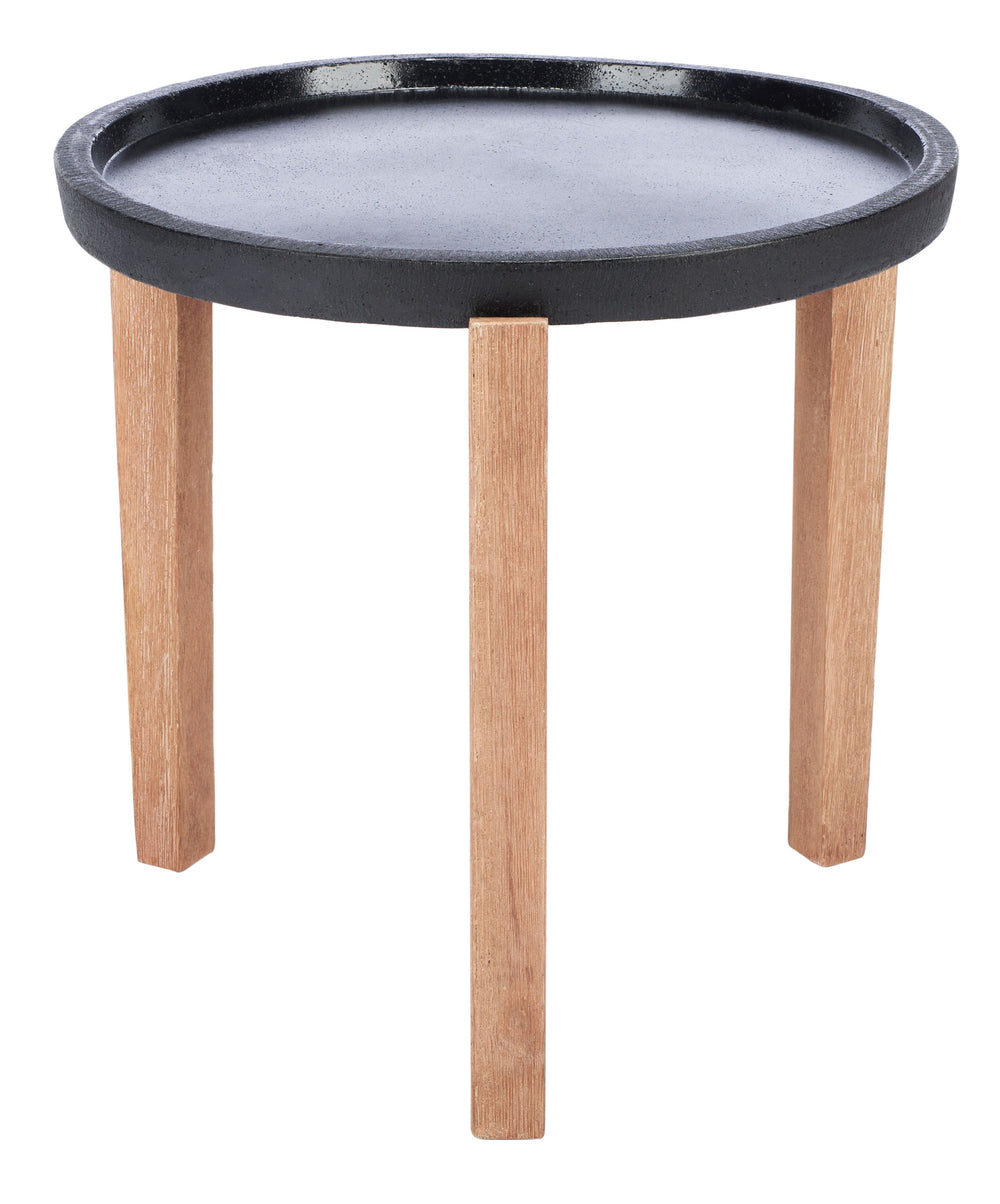 Safavieh Serka Side Table - Stylish Black Concrete Top With Natural Acacia Base For Outdoor Serenity & Elegance Black Concrete Ficonstone Pat1510a