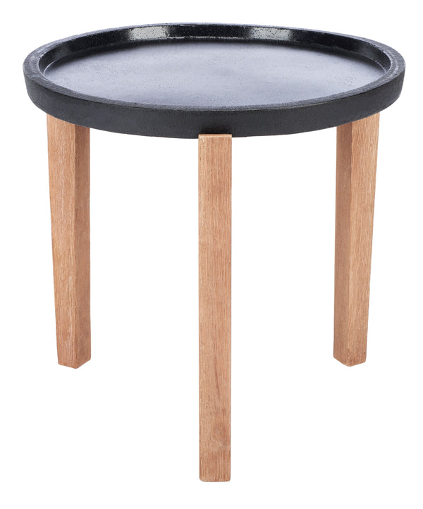 Safavieh Serka Side Table - Stylish Black Concrete Top With Natural Acacia Base For Outdoor Serenity & Elegance Black Concrete Ficonstone Pat1510a
