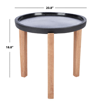 Safavieh Serka Side Table - Stylish Black Concrete Top With Natural Acacia Base For Outdoor Serenity & Elegance Black Concrete Ficonstone Pat1510a