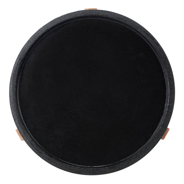 Safavieh Serka Side Table - Stylish Black Concrete Top With Natural Acacia Base For Outdoor Serenity & Elegance Black Concrete Ficonstone Pat1510a