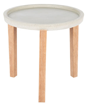 Safavieh SERKA Side Table - Elegant Natural Acacia Base with Modern Concrete Top for Outdoor Living Spaces Light Grey PAT1510B