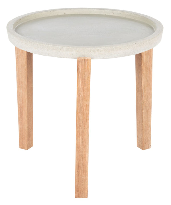 Safavieh SERKA Side Table - Elegant Natural Acacia Base with Modern Concrete Top for Outdoor Living Spaces Light Grey PAT1510B