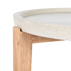 Safavieh SERKA Side Table - Elegant Natural Acacia Base with Modern Concrete Top for Outdoor Living Spaces Light Grey PAT1510B