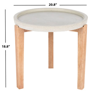 Safavieh SERKA Side Table - Elegant Natural Acacia Base with Modern Concrete Top for Outdoor Living Spaces Light Grey PAT1510B