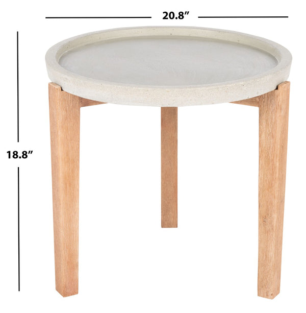 Safavieh SERKA Side Table - Elegant Natural Acacia Base with Modern Concrete Top for Outdoor Living Spaces Light Grey PAT1510B