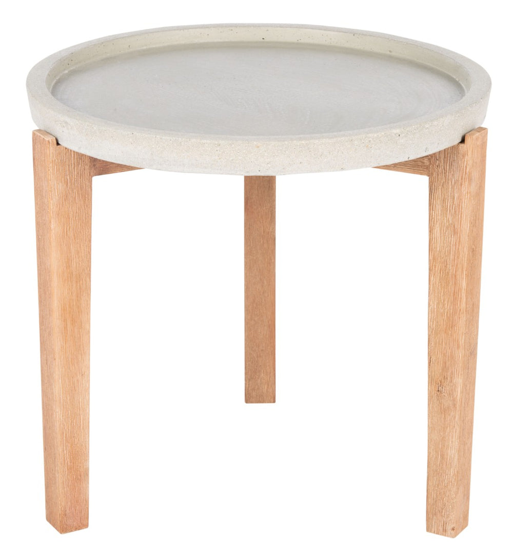 Safavieh SERKA Side Table - Elegant Natural Acacia Base with Modern Concrete Top for Outdoor Living Spaces Light Grey PAT1510B