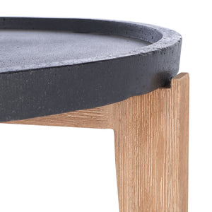 Safavieh SERKA Large Outdoor Side Table with Natural Acacia Base and Stylish Concrete Top for Patios Black PAT1511A