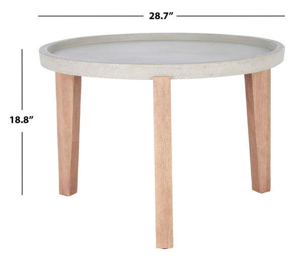 Safavieh SERKA Large Outdoor Side Table with Natural Acacia Base and Stylish Concrete Top for Patios Light Grey PAT1511B