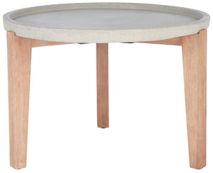 Safavieh SERKA Large Outdoor Side Table with Natural Acacia Base and Stylish Concrete Top for Patios Light Grey PAT1511B