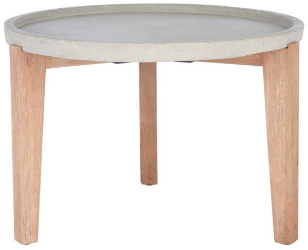 Safavieh SERKA Large Outdoor Side Table with Natural Acacia Base and Stylish Concrete Top for Patios Light Grey PAT1511B