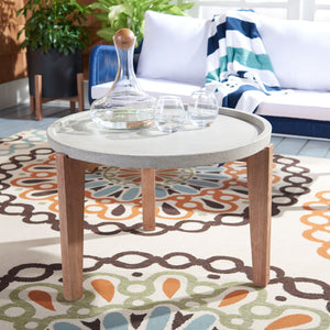 Safavieh SERKA Large Outdoor Side Table with Natural Acacia Base and Stylish Concrete Top for Patios Light Grey PAT1511B