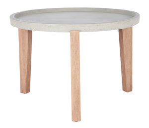 Safavieh SERKA Large Outdoor Side Table with Natural Acacia Base and Stylish Concrete Top for Patios Light Grey PAT1511B