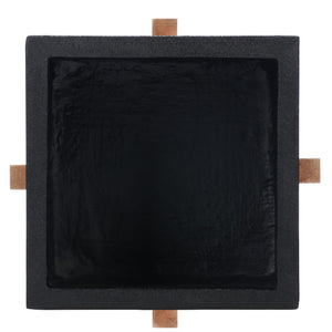 Safavieh BORSLA Planter - Modern Concrete Cube with Acacia Legs for Stylish Outdoor & Indoor Decor Black PAT1512A