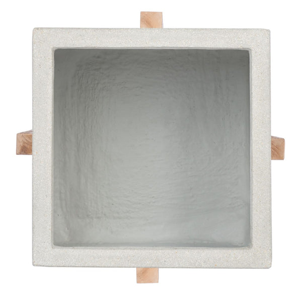 Safavieh BORSLA Planter - Modern Concrete Cube with Acacia Legs for Stylish Outdoor & Indoor Decor Light Grey PAT1512B