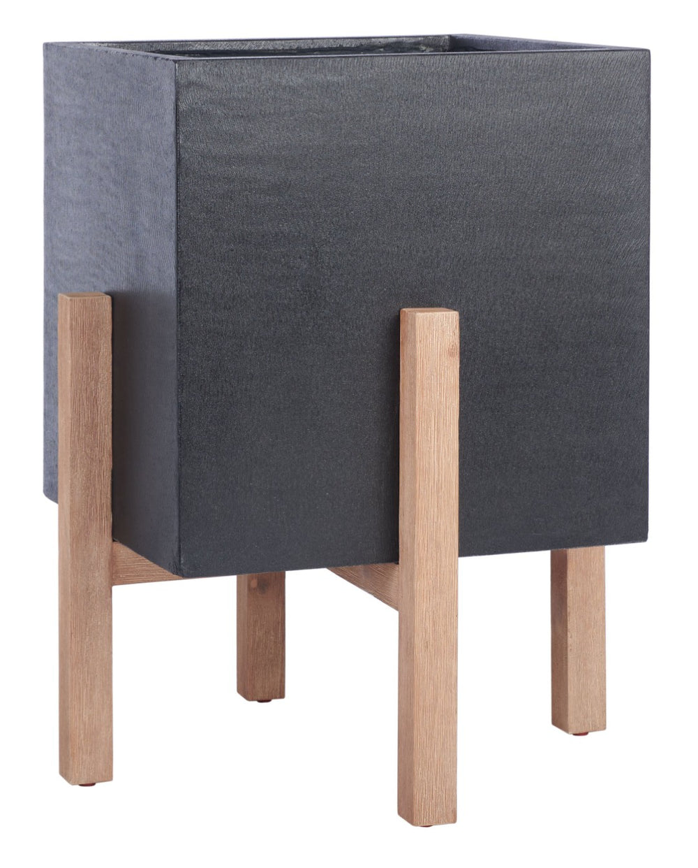 Safavieh BORSLA Large Planter - Modern Concrete Cube with Stylish Acacia Legs for Outdoor Spaces Upgrade Black PAT1513A