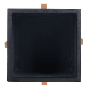 Safavieh BORSLA Large Planter - Modern Concrete Cube with Stylish Acacia Legs for Outdoor Spaces Upgrade Black PAT1513A