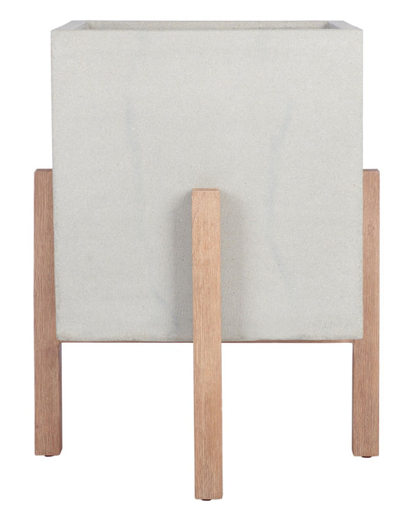 Safavieh BORSLA Large Planter - Modern Concrete Cube with Stylish Acacia Legs for Outdoor Spaces Upgrade Light Grey PAT1513B