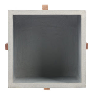 Safavieh BORSLA Large Planter - Modern Concrete Cube with Stylish Acacia Legs for Outdoor Spaces Upgrade Light Grey PAT1513B