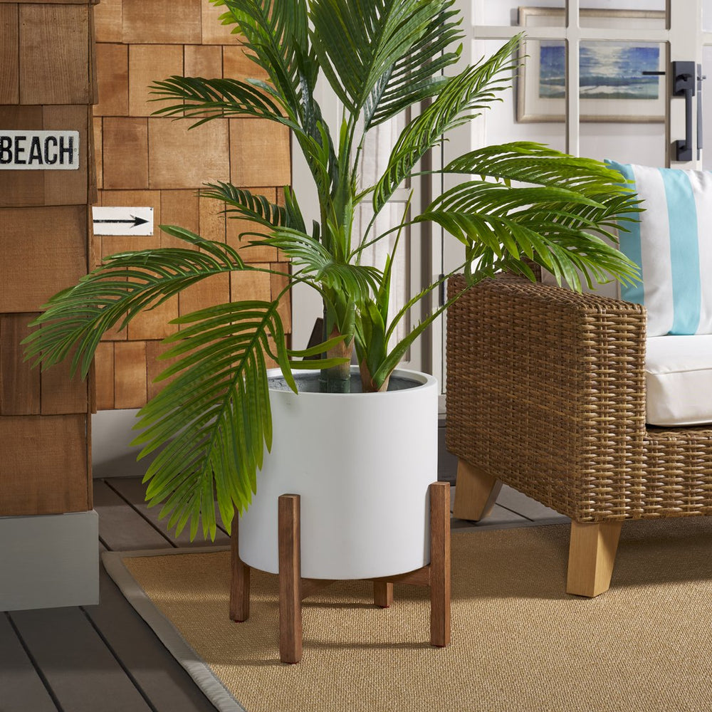 Safavieh Jesper Planter - Elegant White Concrete With Natural Wood Frame, Perfect For Vibrant Plant Displays White Concrete Ficonstone Pat1514c