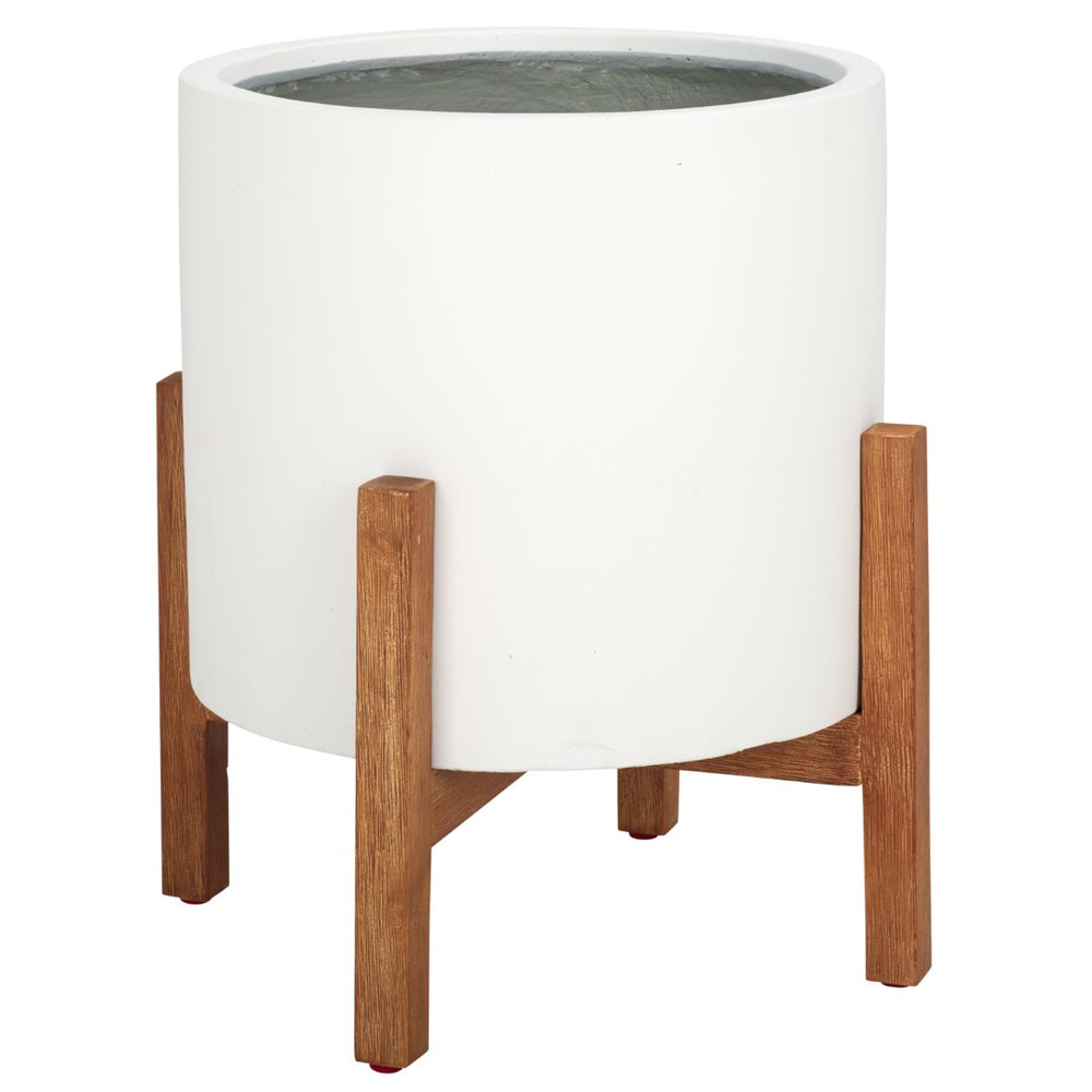 Safavieh LOFLEN Planter - Modern Organic Design with Durable Concrete and Natural Wood Frame for Any Space White PAT1514C