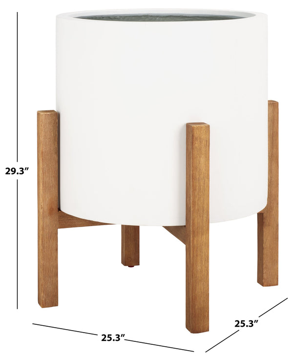 Safavieh Loflen Planter - Elegant White Concrete Pot For Stunning Plant Displays With Clean Lines & Curves White Concrete Ficonstone Pat1515c