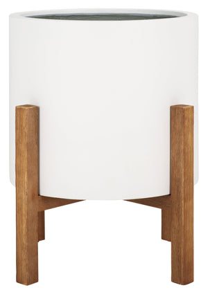 Safavieh Loflen Planter - Elegant White Concrete Pot For Stunning Plant Displays With Clean Lines & Curves White Concrete Ficonstone Pat1515c