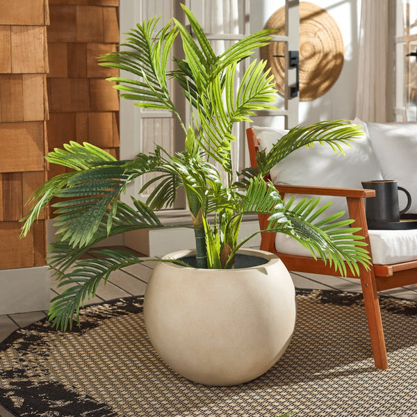 Safavieh Kenslia Planter - Sandy Beige Orb Design, Inspired By Ancient Ceramics For Stunning Summer Blooms Beige Concrete Ficonstone Pat1519b