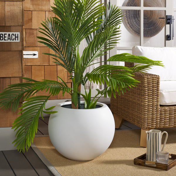 Safavieh Kenslia Planter – Elegant White Ceramic Orb For Stunning Summer Blooms In Your Outdoor Space White Concrete Ficonstone Pat1519c