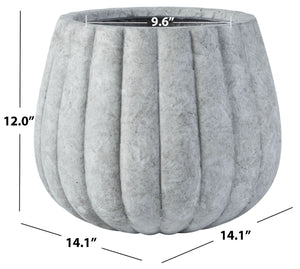 Safavieh KASTON Planter - Modern Light Grey Concrete with Textured Ripple Design for Outdoor Spaces PAT1522B