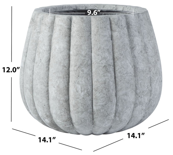 Safavieh KASTON Planter - Modern Light Grey Concrete with Textured Ripple Design for Outdoor Spaces PAT1522B