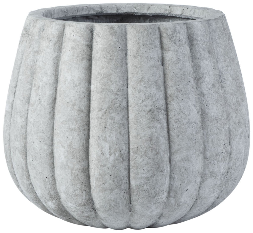 Safavieh KASTON Planter - Modern Light Grey Concrete with Textured Ripple Design for Outdoor Spaces PAT1522B