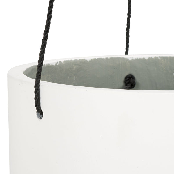 Safavieh Rancer Planter - Elegant White Hanging Decor With Natural Jute Rope For Stunning Outdoor Spaces White Concrete Ficonstone Pat1527c