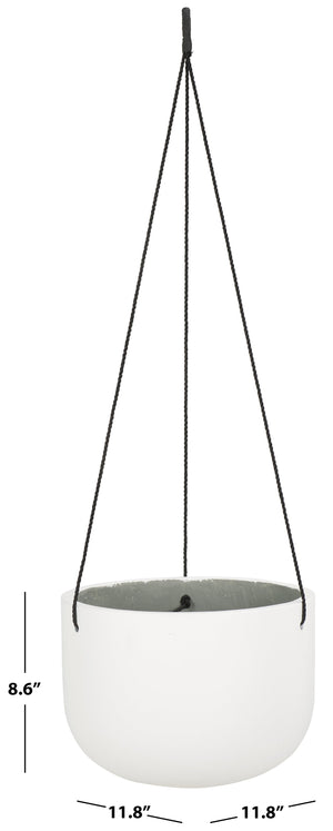 Safavieh Rancer Planter - Elegant White Hanging Decor With Natural Jute Rope For Stunning Outdoor Spaces White Concrete Ficonstone Pat1527c