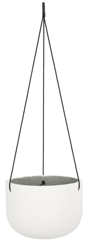 Safavieh Rancer Planter - Elegant White Hanging Decor With Natural Jute Rope For Stunning Outdoor Spaces White Concrete Ficonstone Pat1527c