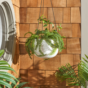 Safavieh Rancer Planter - Elegant White Hanging Decor With Natural Jute Rope For Stunning Outdoor Spaces White Concrete Ficonstone Pat1527c