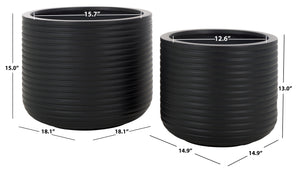 Safavieh Nardo Large Planter Set Of Two - Durable Ficonstone Pots With Sleek Modern Design For Indoor & Outdoor Black Cement Pat1530a-set2