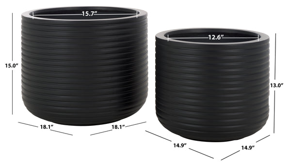 Safavieh Nardo Large Planter Set Of Two - Durable Ficonstone Pots With Sleek Modern Design For Indoor & Outdoor Black Cement Pat1530a-set2