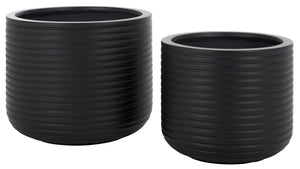 Safavieh Nardo Large Planter Set Of Two - Durable Ficonstone Pots With Sleek Modern Design For Indoor & Outdoor Black Cement Pat1530a-set2