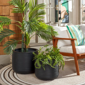 Safavieh Nardo Large Planter Set Of Two - Durable Ficonstone Pots With Sleek Modern Design For Indoor & Outdoor Black Cement Pat1530a-set2