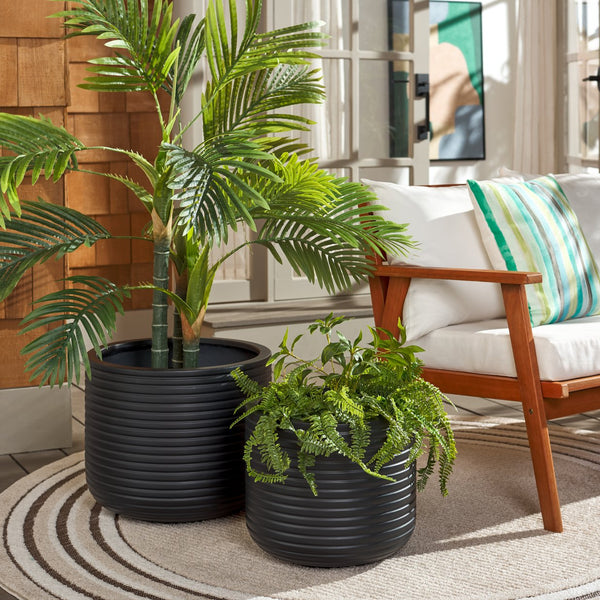 Safavieh Nardo Large Planter Set Of Two - Durable Ficonstone Pots With Sleek Modern Design For Indoor & Outdoor Black Cement Pat1530a-set2