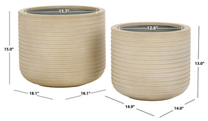 Safavieh Nardo Large Planter Set Of Two - Durable Ficonstone Pots With Sleek Modern Design For Indoor & Outdoor Beige Cement Pat1530b-set2