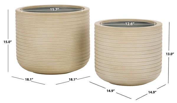 Safavieh Nardo Large Planter Set Of Two - Durable Ficonstone Pots With Sleek Modern Design For Indoor & Outdoor Beige Cement Pat1530b-set2
