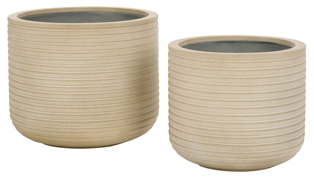 Safavieh Nardo Large Planter Set Of Two - Durable Ficonstone Pots With Sleek Modern Design For Indoor & Outdoor Beige Cement Pat1530b-set2