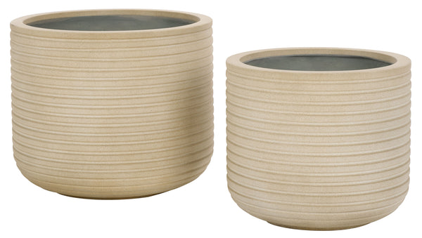 Safavieh Nardo Large Planter Set Of Two - Durable Ficonstone Pots With Sleek Modern Design For Indoor & Outdoor Beige Cement Pat1530b-set2