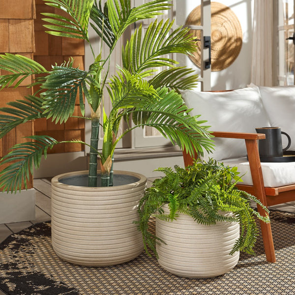 Safavieh Nardo Large Planter Set Of Two - Durable Ficonstone Pots With Sleek Modern Design For Indoor & Outdoor Beige Cement Pat1530b-set2