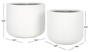 Safavieh Nardo Large Planter Set Of Two - Durable Ficonstone Pots With Sleek Modern Design For Indoor & Outdoor White Cement Pat1530c-set2