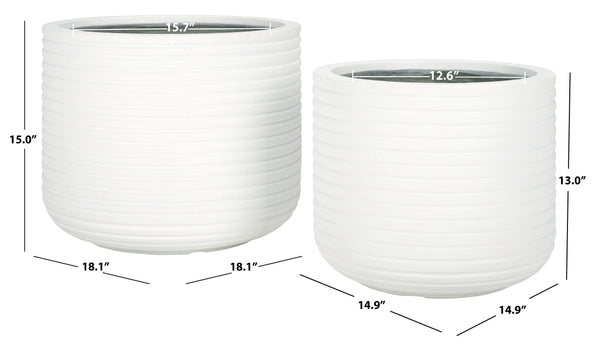 Safavieh Nardo Large Planter Set Of Two - Durable Ficonstone Pots With Sleek Modern Design For Indoor & Outdoor White Cement Pat1530c-set2