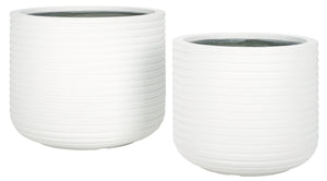 Safavieh Nardo Large Planter Set Of Two - Durable Ficonstone Pots With Sleek Modern Design For Indoor & Outdoor White Cement Pat1530c-set2