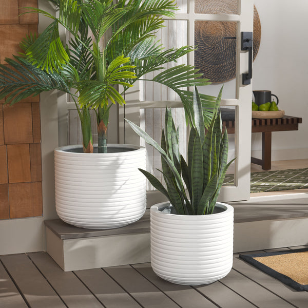 Safavieh Nardo Large Planter Set Of Two - Durable Ficonstone Pots With Sleek Modern Design For Indoor & Outdoor White Cement Pat1530c-set2