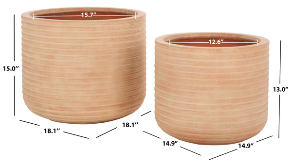 Safavieh Nardo Large Planter Set Of Two - Durable Ficonstone Pots With Sleek Modern Design For Indoor & Outdoor Terracotta Cement Pat1530d-set2